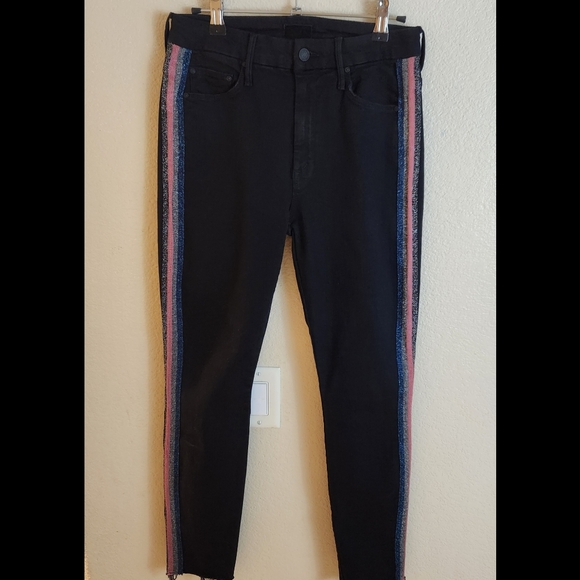 MOTHER High Waisted Looker Ankle Fray Pink Glitter Jeans Size 26 - Picture 6 of 14
